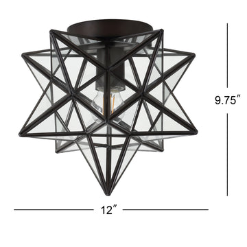 Stella 12" Moravian Star Metal/Clear Glass LED Flush Mount - JONATHAN Y